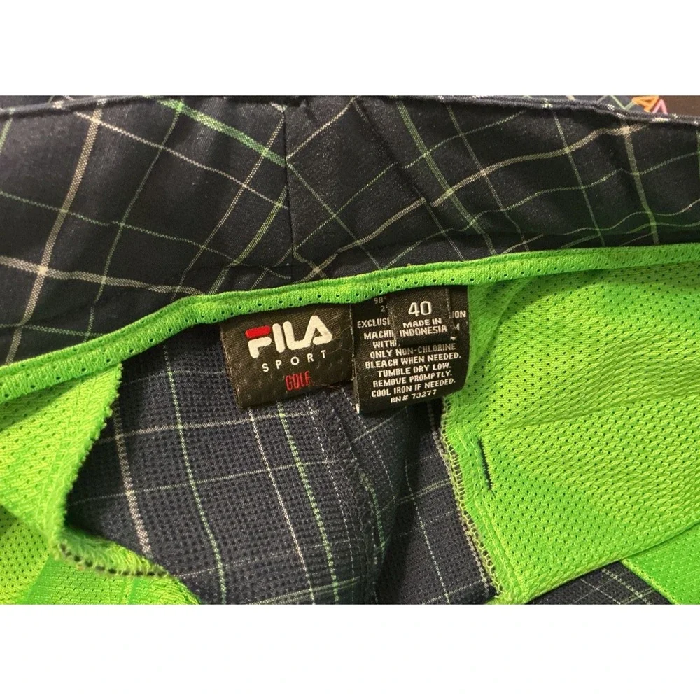 Fila Sport Golf Shorts Mens Sz 40 Black Plaid Performance‎ Flat Front Stretch